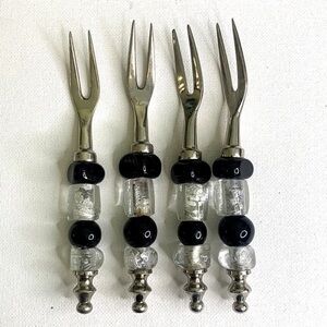 4 Glass Beaded Stainless Steel Forks Appetizers Olives Charcuterie Cocktail Set